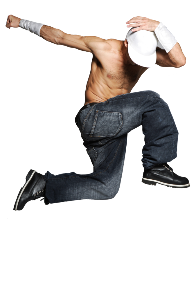 a man jumping in the air while wearing a hat