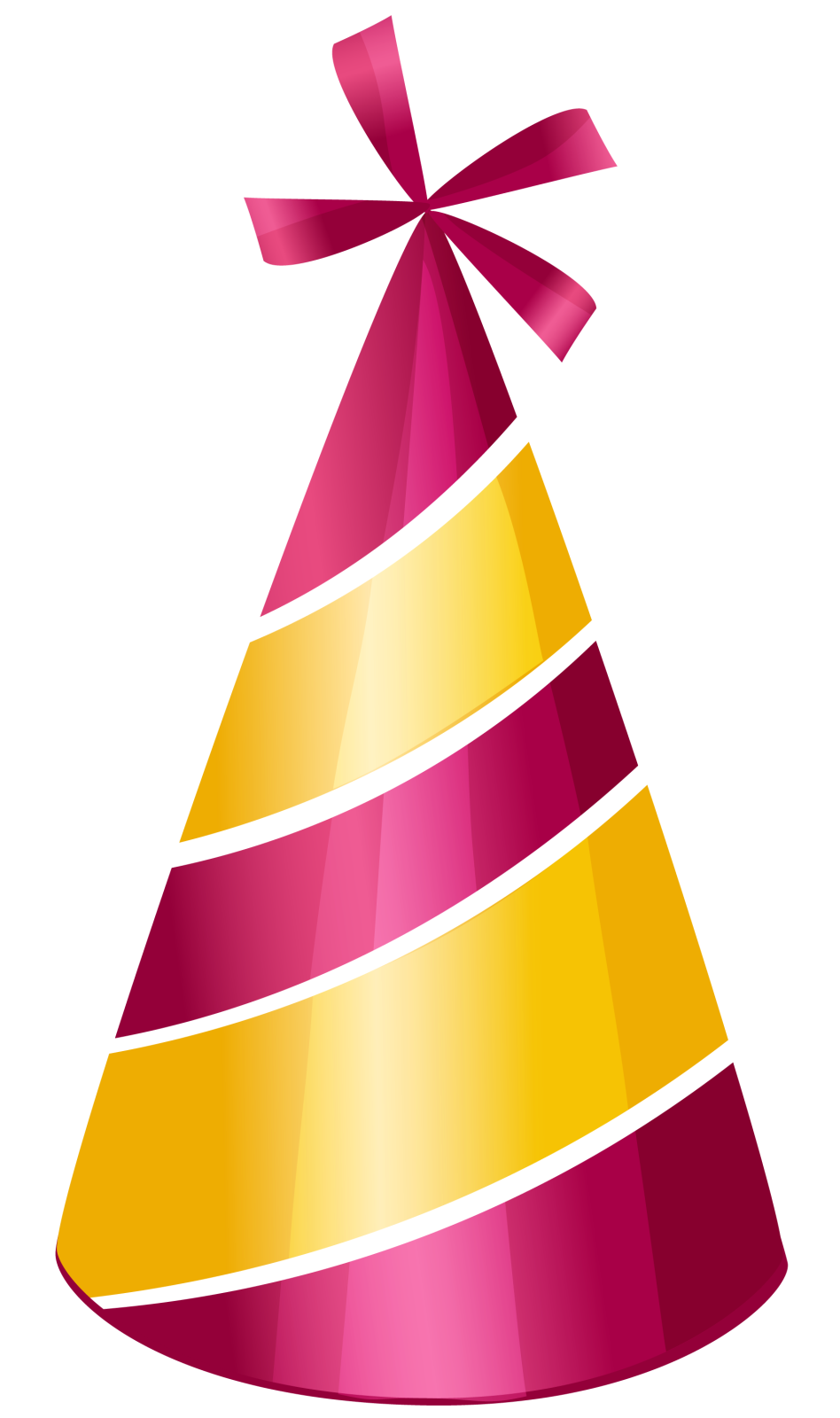 a pink and yellow party hat with a bow