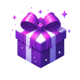 a purple gift box with a pink bow