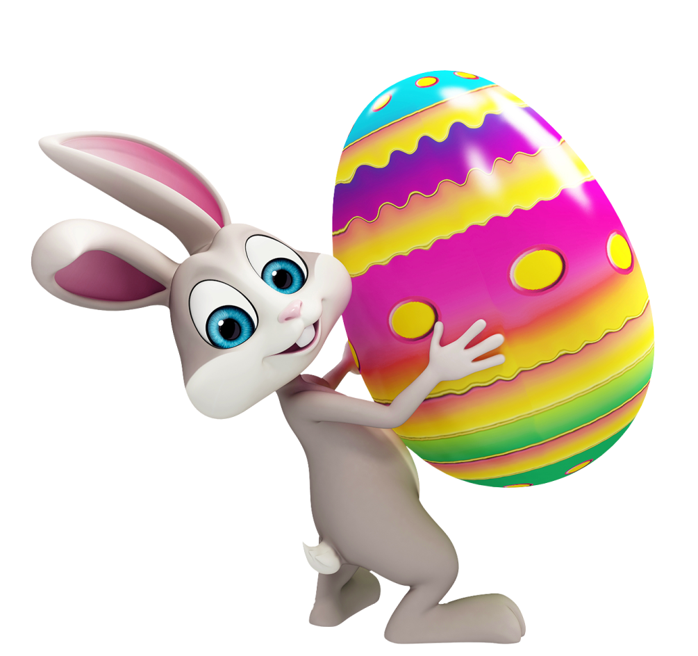 a cartoon bunny carrying an easter egg