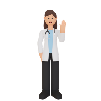 a female doctor in a white coat and black pants