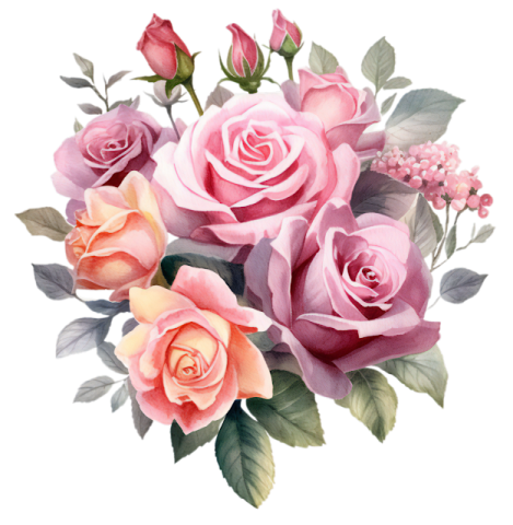 a bouquet of pink roses on a white background