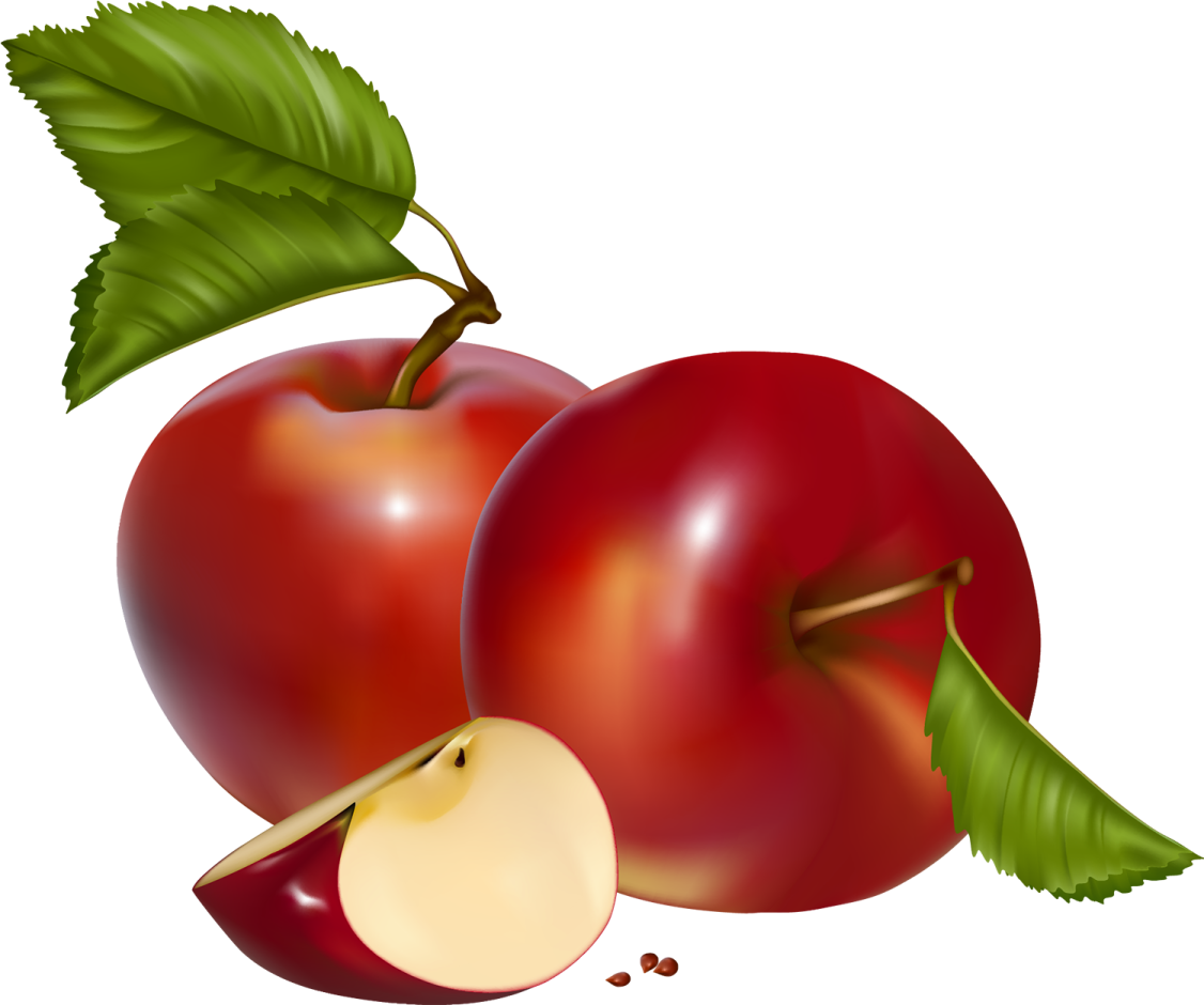 two red apples with green leaves