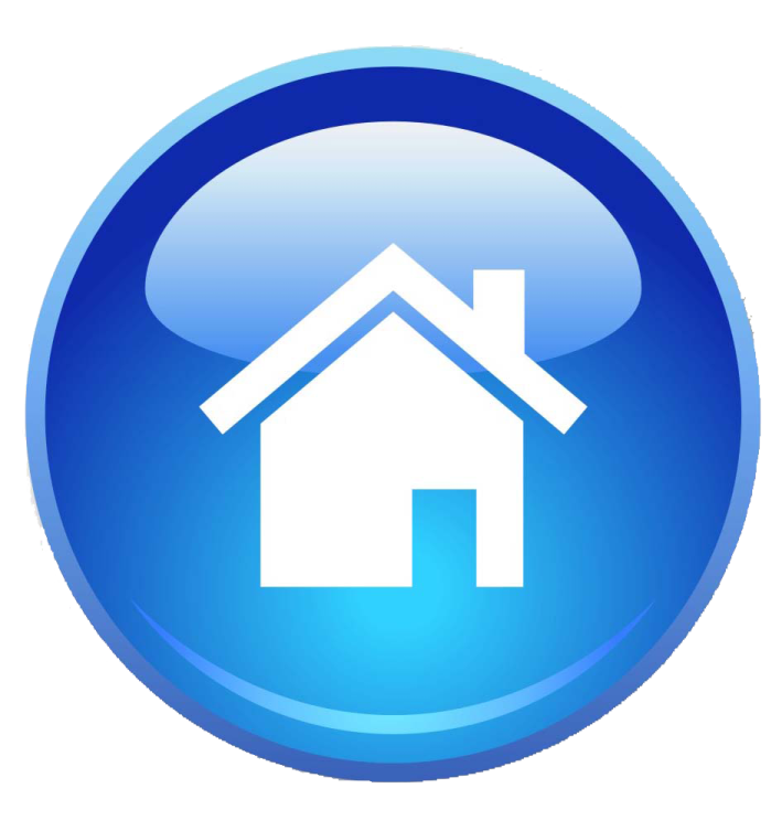 a blue button with a house icon