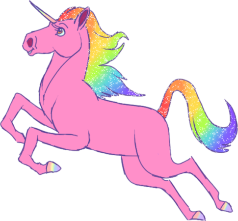 a pink unicorn with rainbows on its back