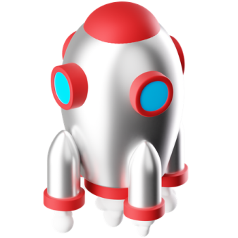 a red and white rocket with blue eyes