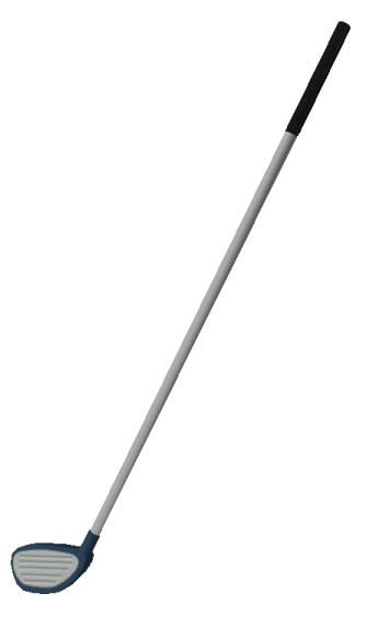 a blue and white golf club with a black handle