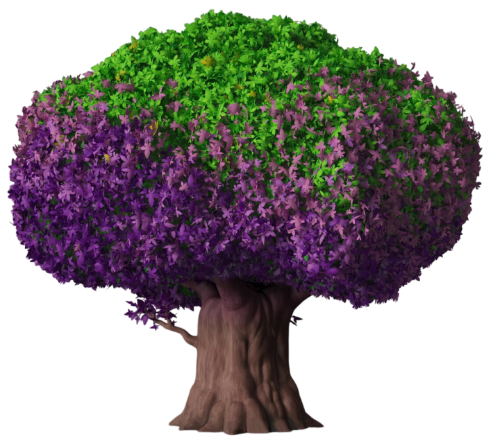 a tree with purple and green leaves