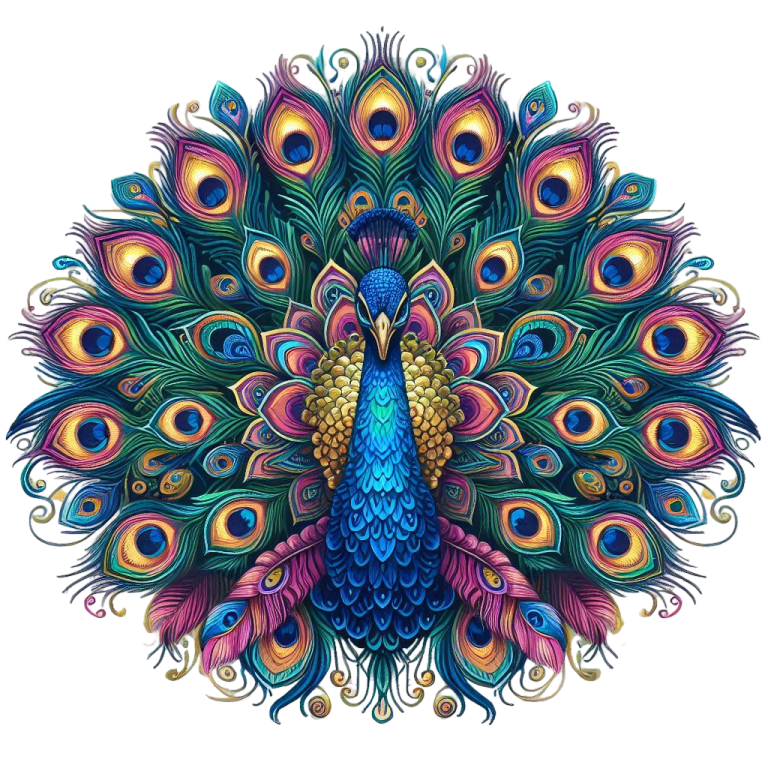a peacock with colorful feathers