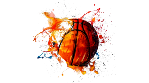 a basketball ball with paint splashs on it