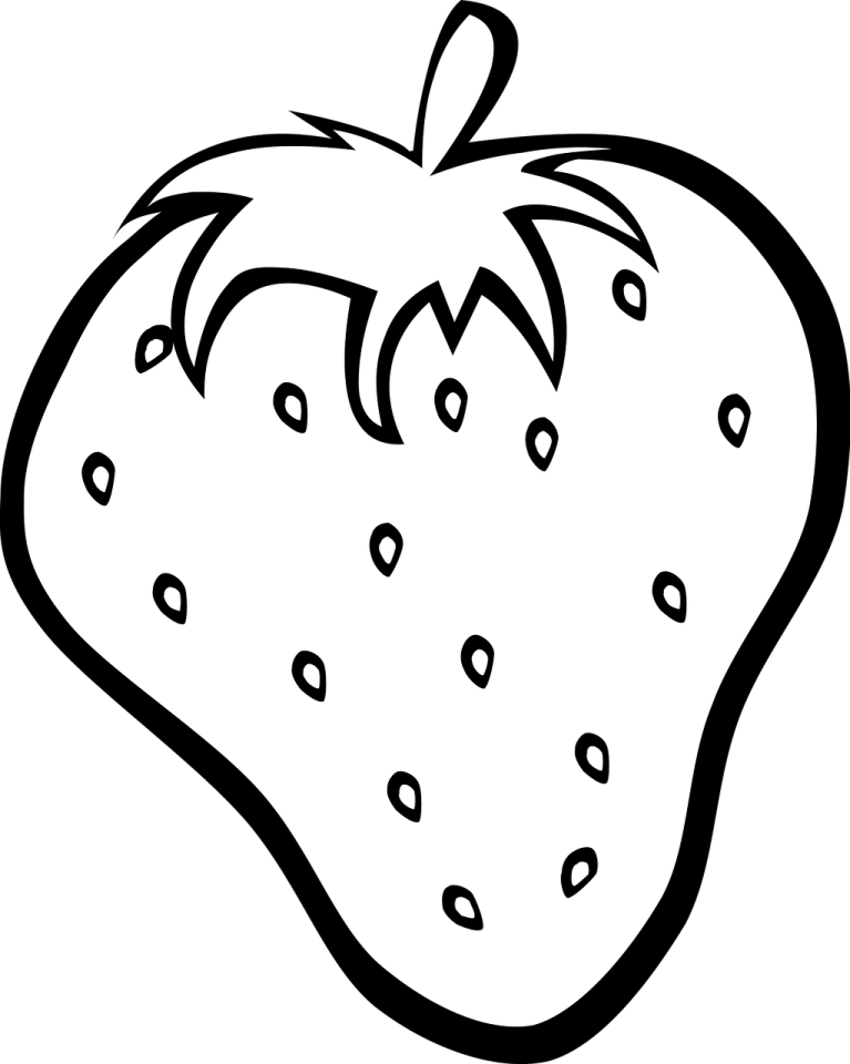 a black and white drawing of a strawberry