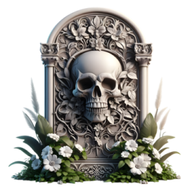 a skull sitting on top of a tombstone