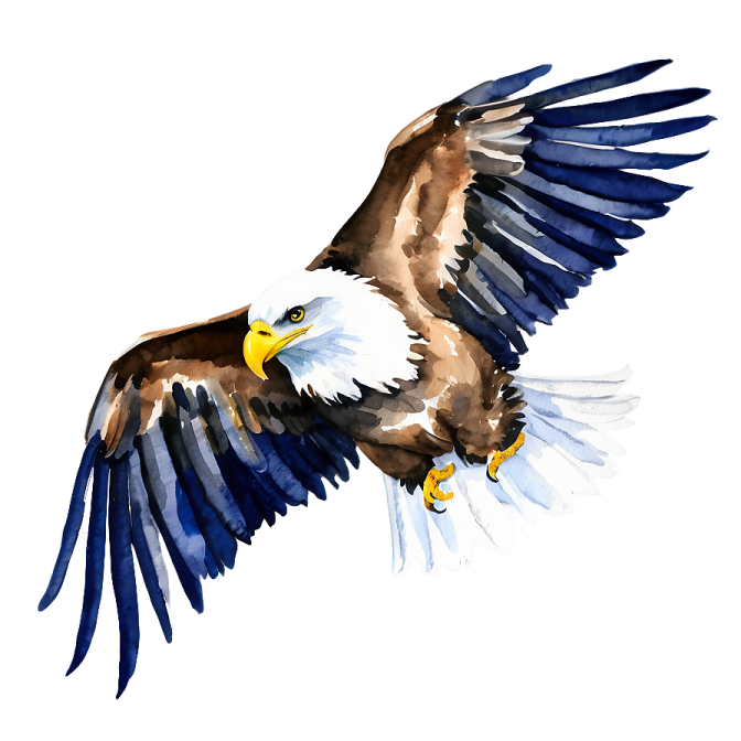 a watercolor painting of an eagle flying