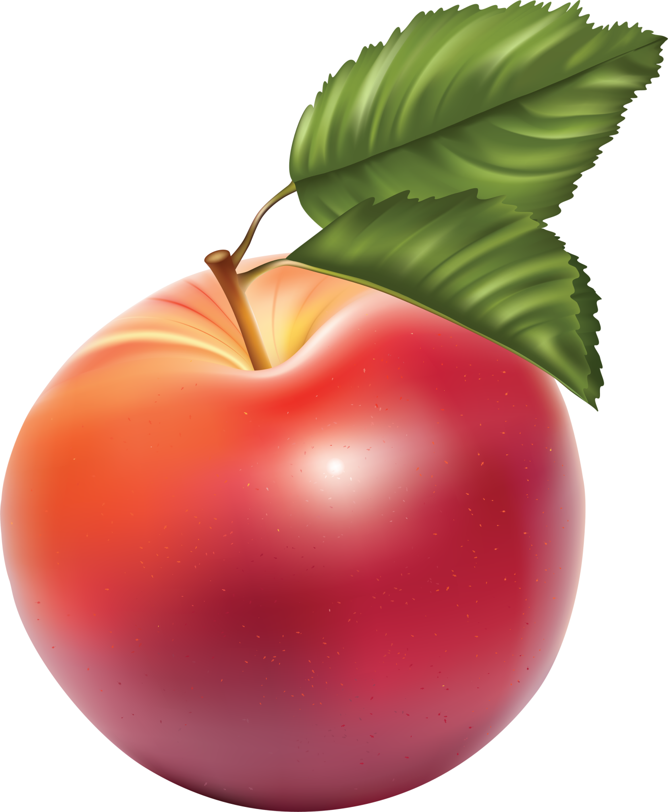 a red apple with green leaves on it