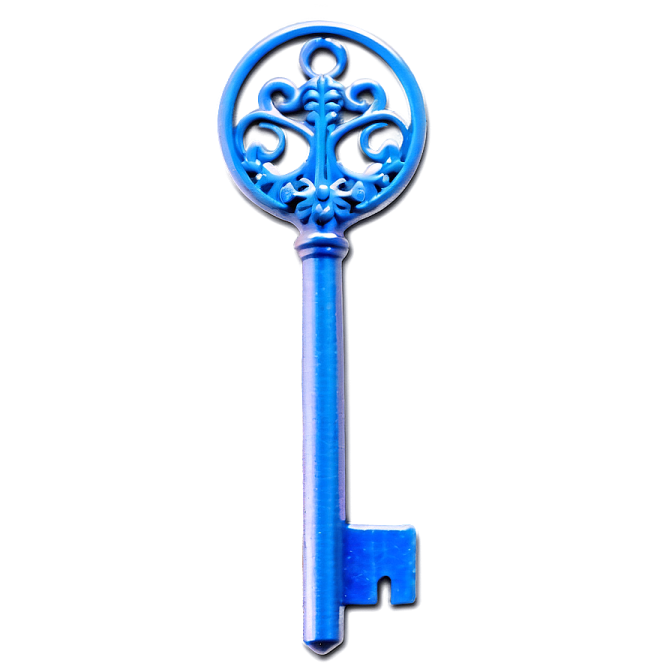 a blue key on a white background