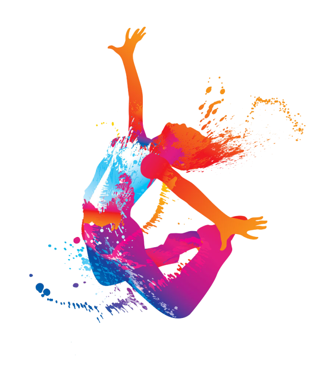 a person jumping in the air with colorful paint splashs