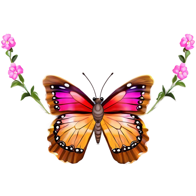 a butterfly with pink flowers on its wings