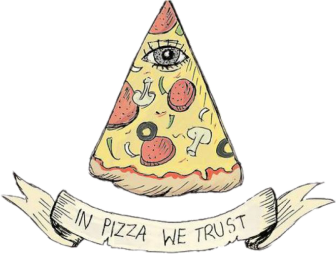a slice of pizza with a ribbon around it