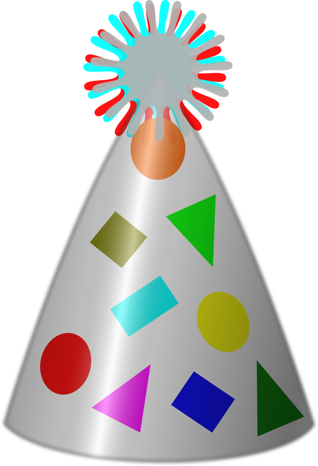 a party hat with colorful shapes on it