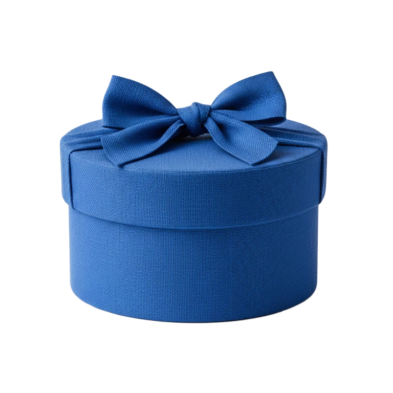 a small blue gift box with a bow