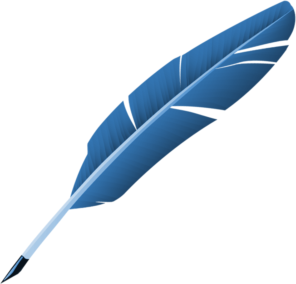 a blue feather with a white background