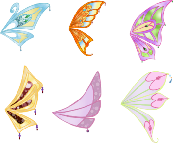 a set of four different colored butterflies