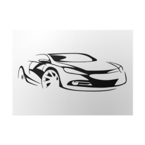 a black and white drawing of a sports car