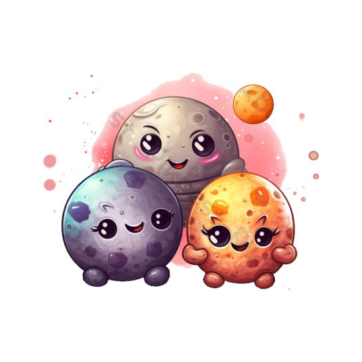 three little planets with their faces painted in different colors