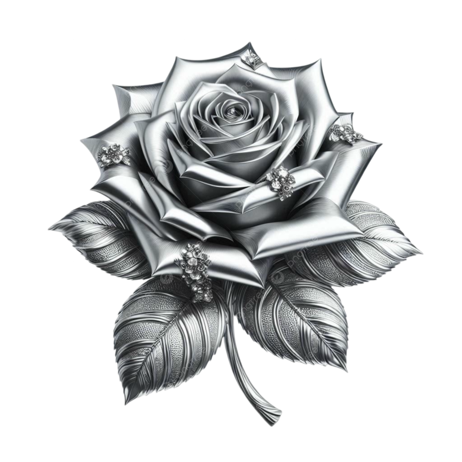 a drawing of a rose with leaves