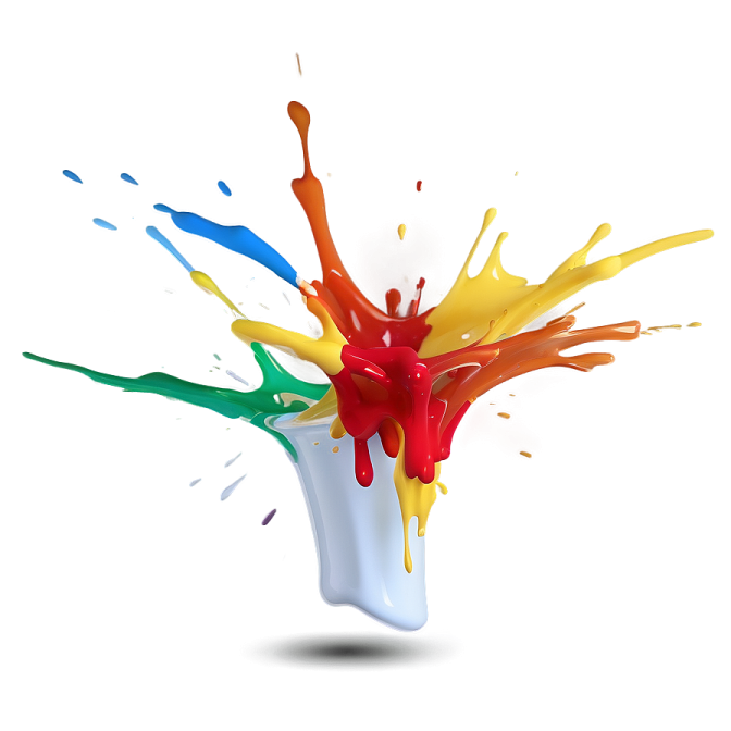 a white vase filled with colorful paint