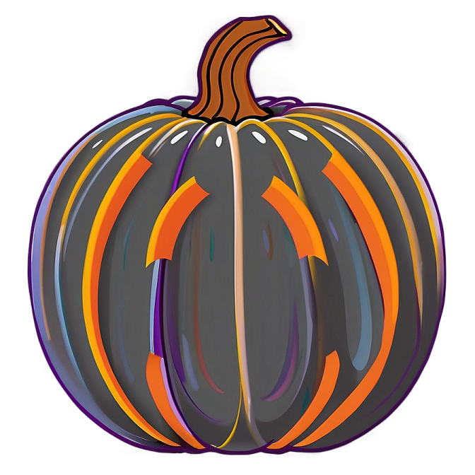 a black pumpkin with orange and purple stripes