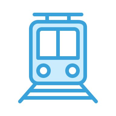 a blue and white train icon