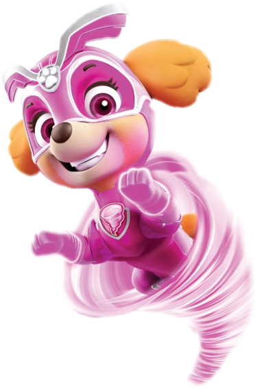a cartoon character in pink running with a white background