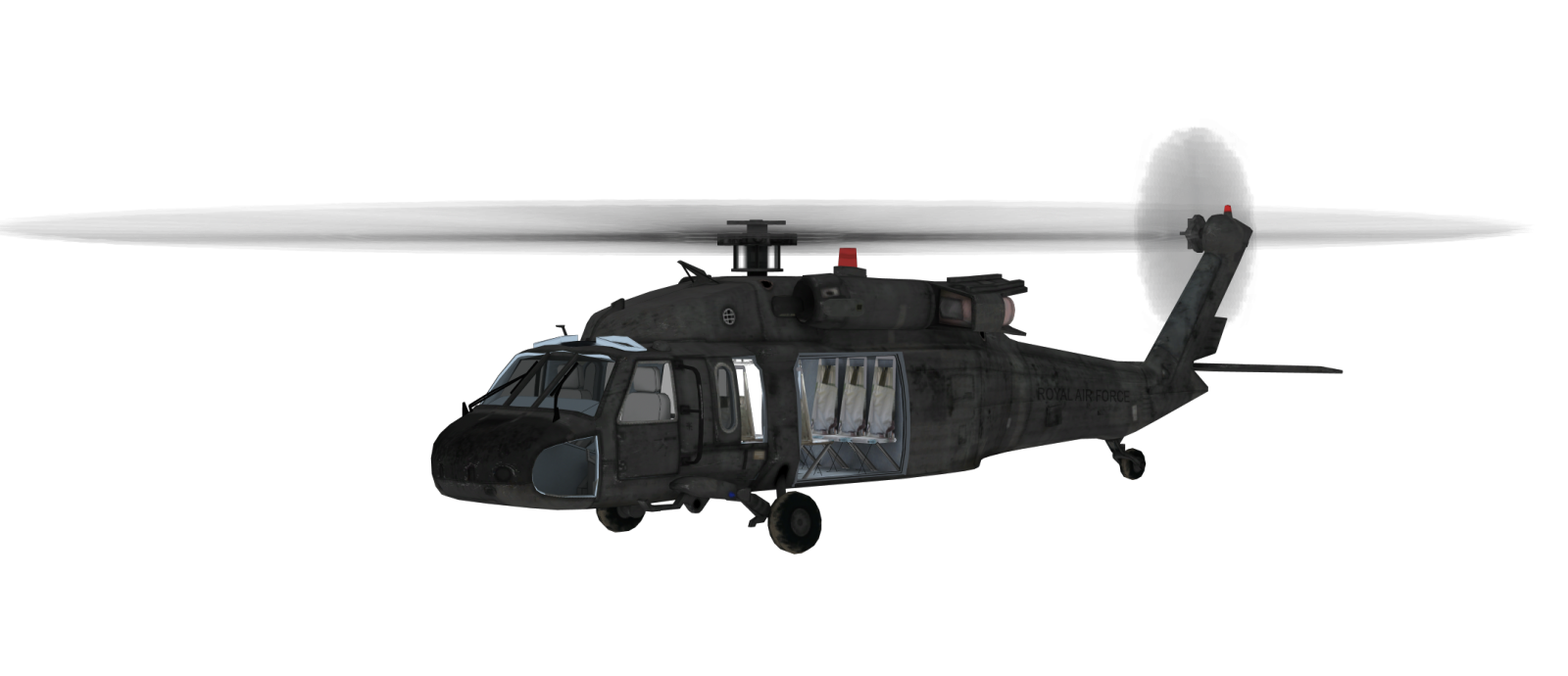 a black helicopter flying through the air
