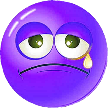 a purple ball with a sad face on it