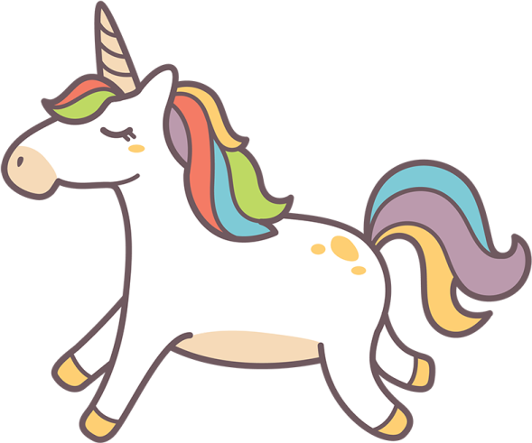 a cartoon unicorn with colorful manes