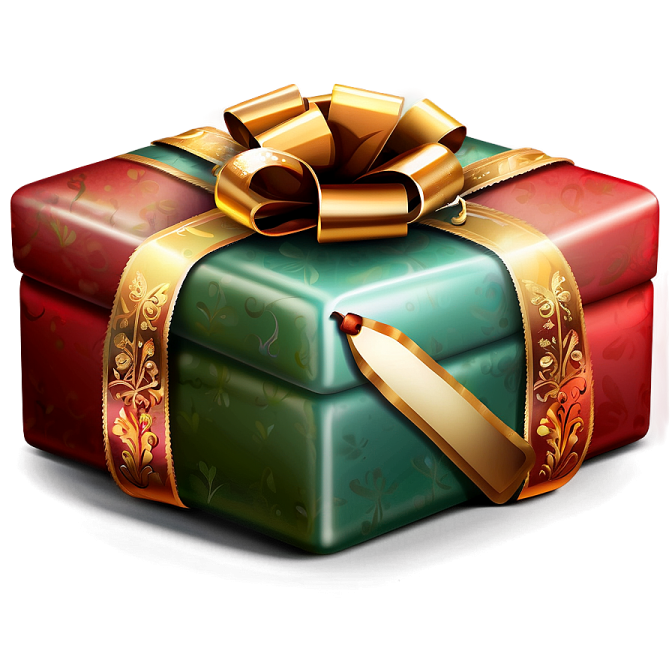 a green gift box with gold ribbon and bow