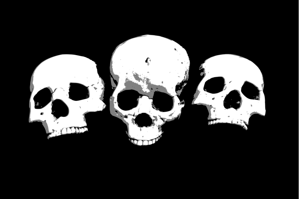 three skulls on a black background
