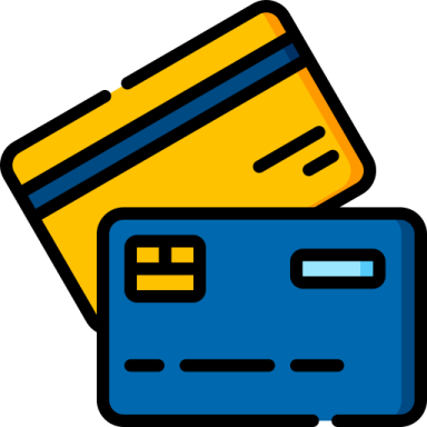 two credit cards, one blue and one yellow