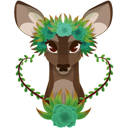 a deer with flowers on its head