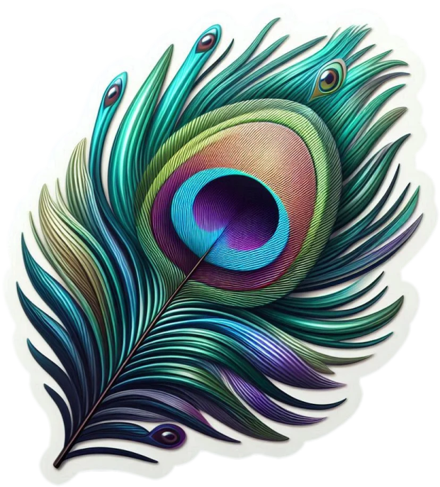 a colorful peacock feather on a white background