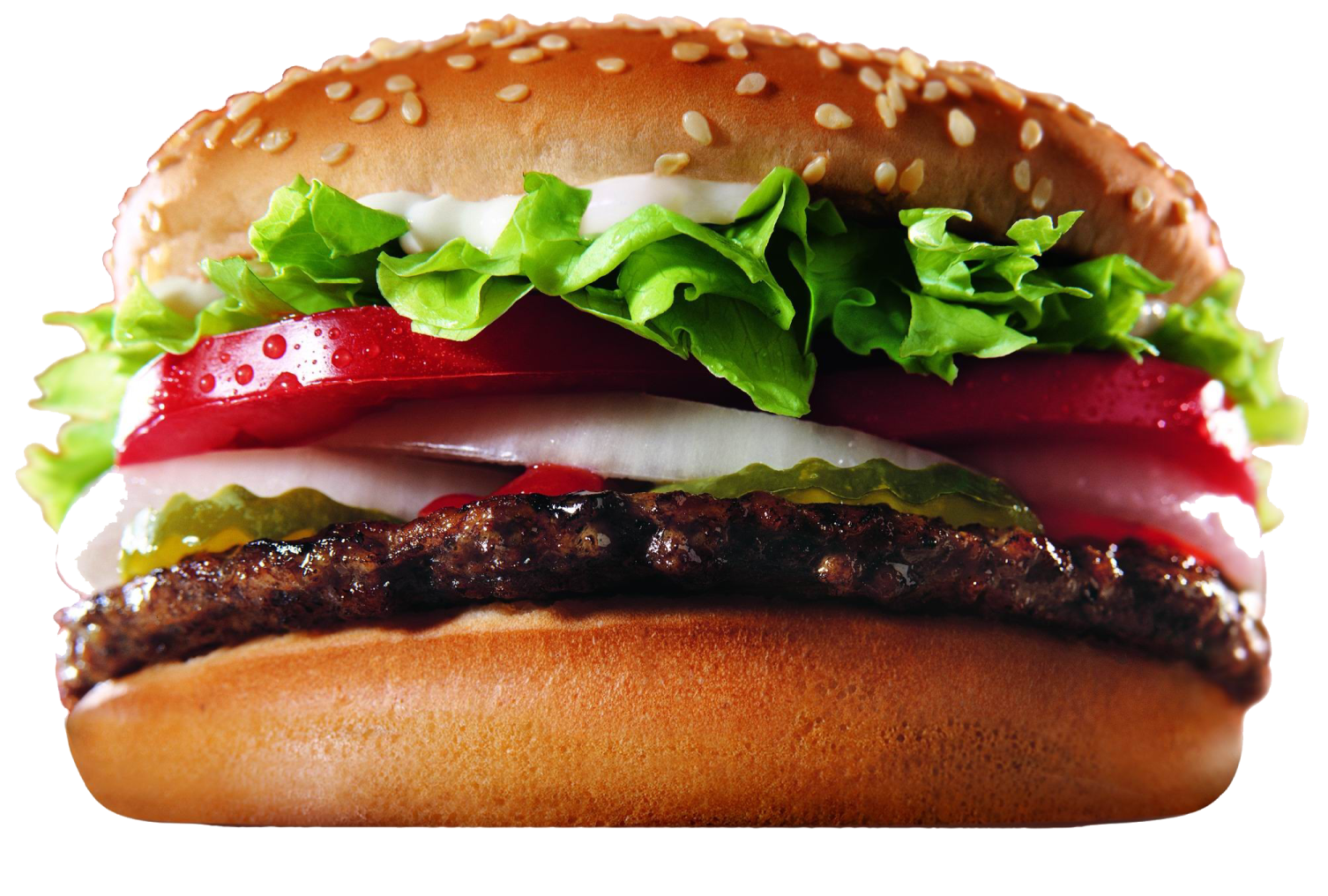 a close up of a hamburger on a white background