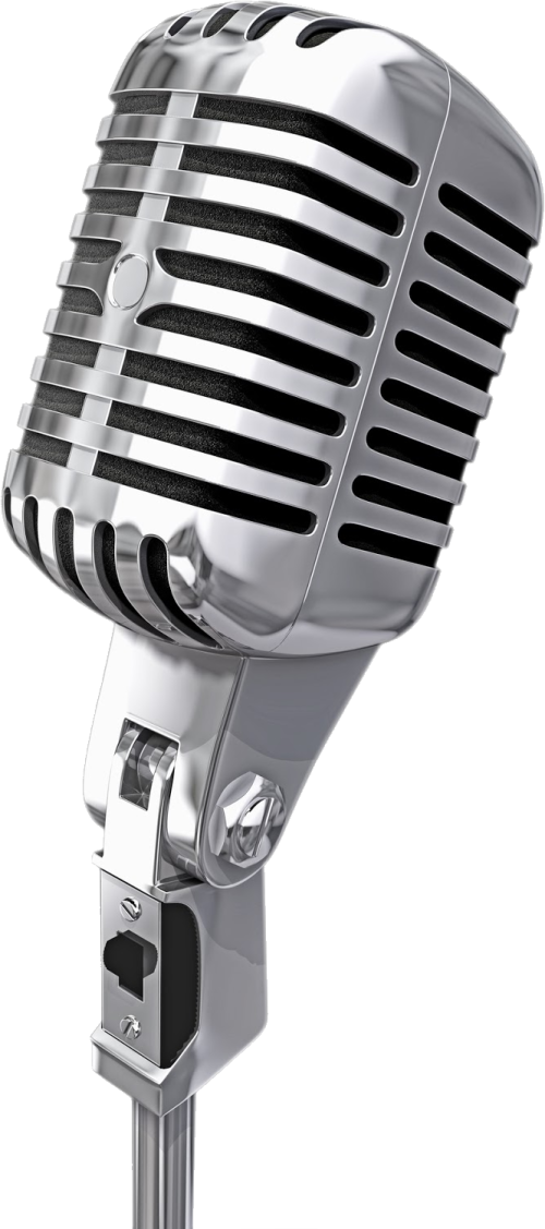 a silver microphone on a white background