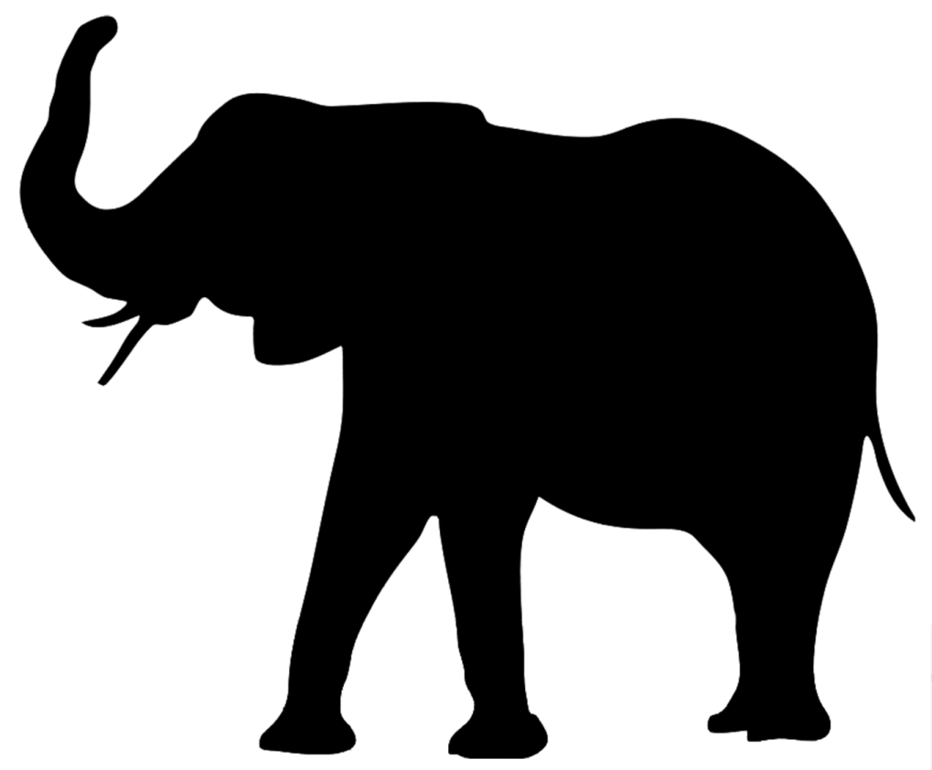 an elephant silhouetted on a white background