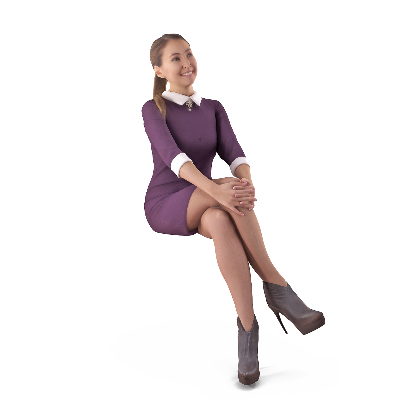 a woman in a purple dress sitting on the floor