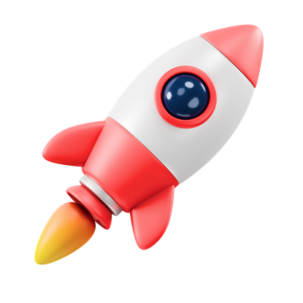 a red and white rocket is flying through the air