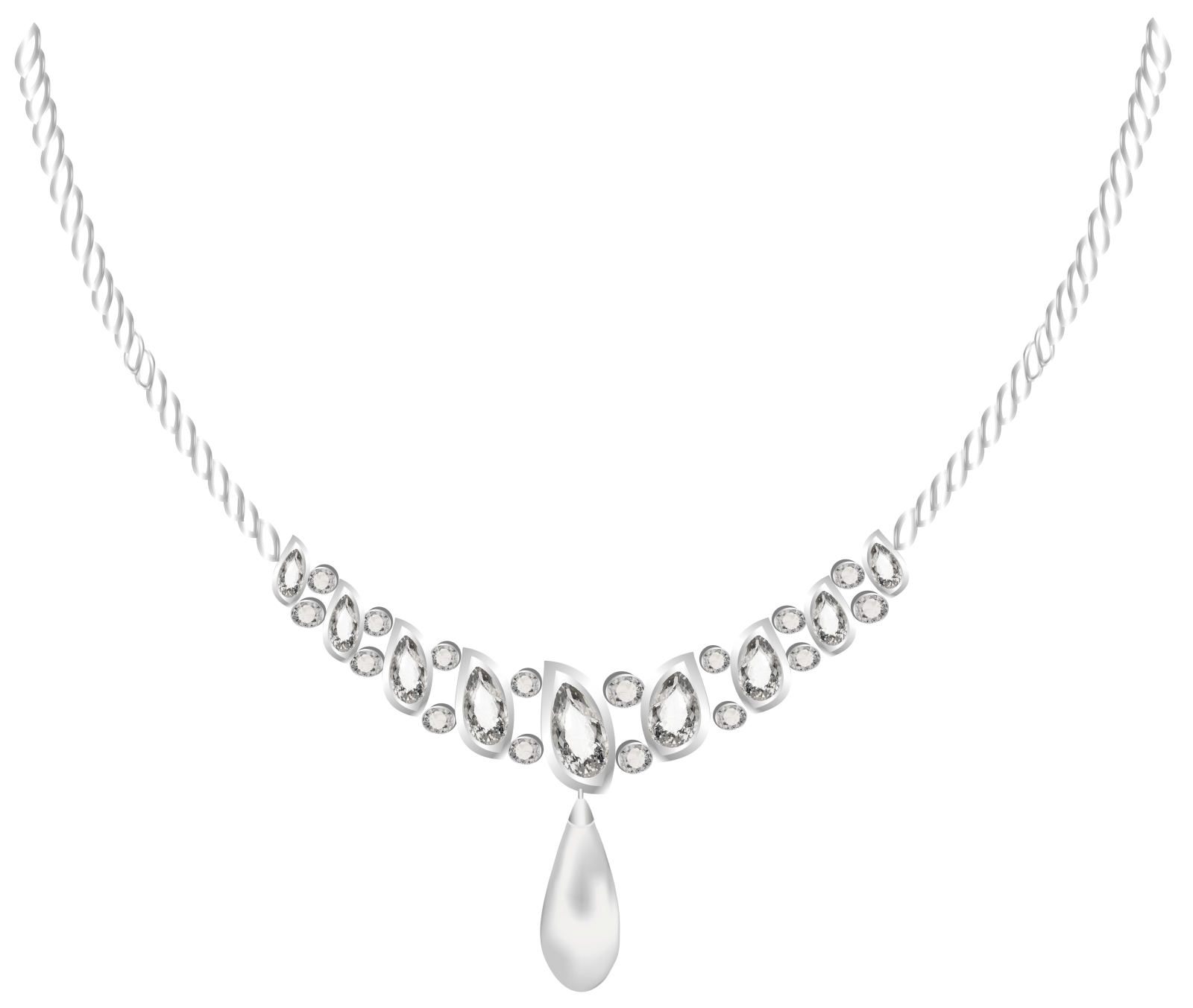 a white gold necklace with diamonds and a tear