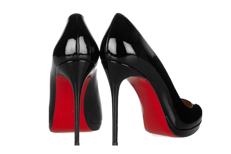 a pair of black and red high heels
