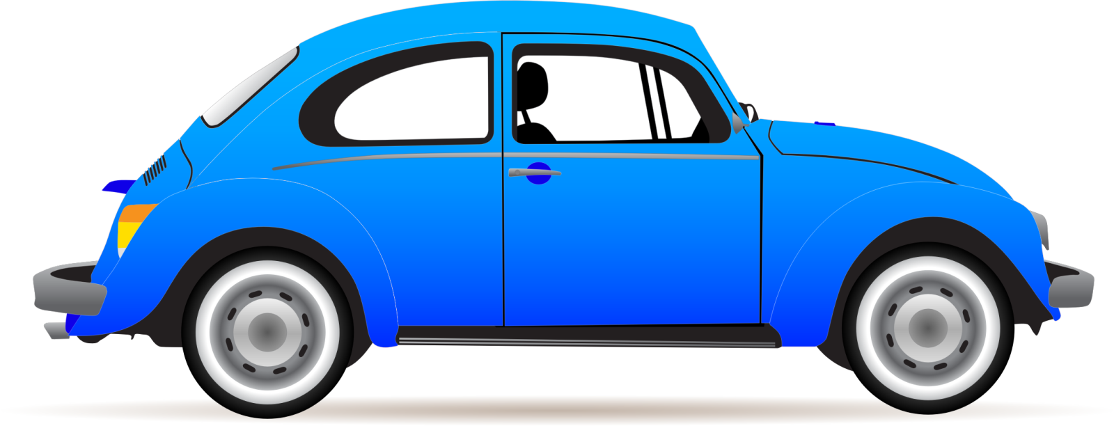 a blue car with white wheels