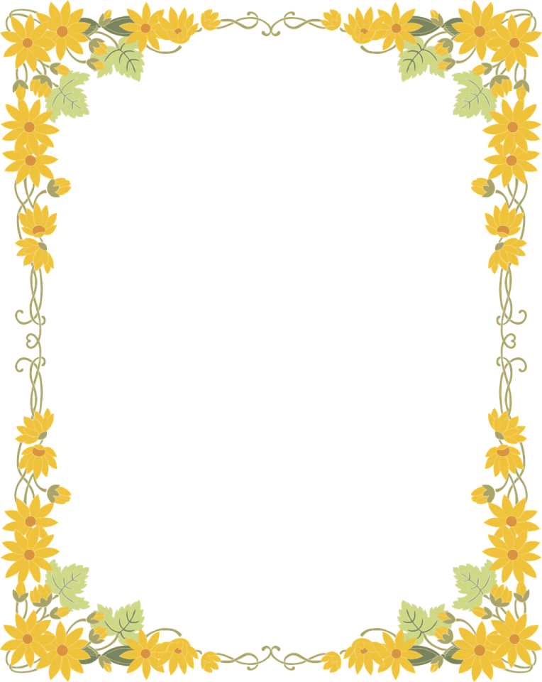 a frame with yellow flowers and leaves